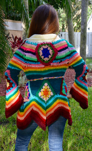 Handmade 100% Merino Wool Rainbow Color Cardigan